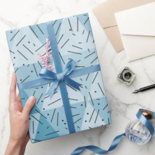 Blauw Abstract modern kunstdriehoekspatroon Cadeaupapier