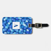 Blauw Abstract monogram Bagagelabel (Voorkant horizontaal)