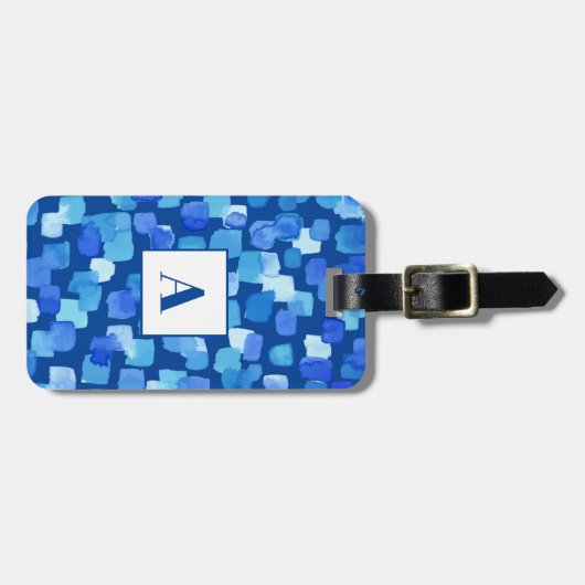 Blauw Abstract monogram Bagagelabel (Voorkant horizontaal)