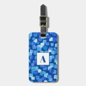 Blauw Abstract monogram Bagagelabel (Voorkant verticaal)