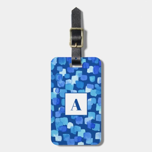 Blauw Abstract monogram Bagagelabel (Voorkant verticaal)