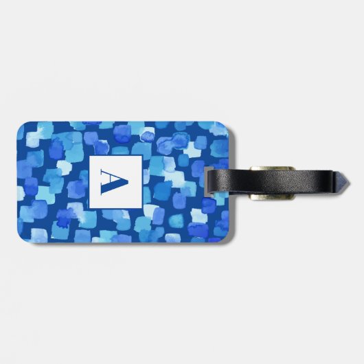 Blauw Abstract monogram Bagagelabel (Achterkant horizontaal)