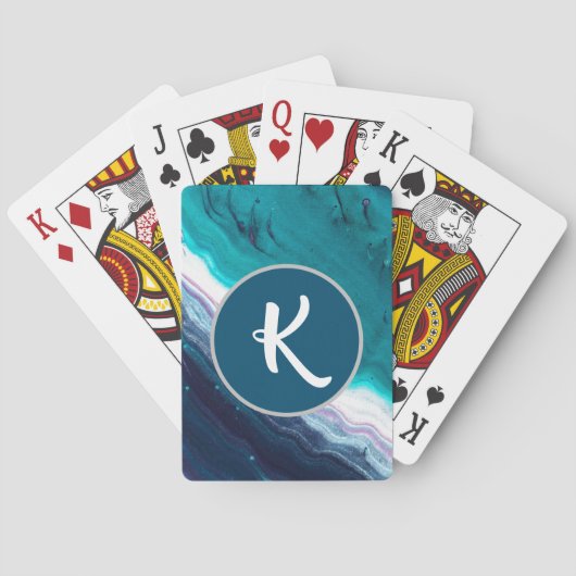 blauw Abstract monogram Pokerkaarten (Achterkant)
