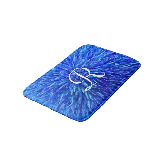 Blauw Abstract monogrammed Plush Bath Mat (Gekanteld)