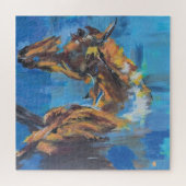 Blauw Abstract Paard Schilderij Legpuzzel (Horizontaal)