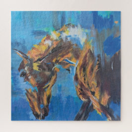 Blauw Abstract Paard Schilderij Legpuzzel