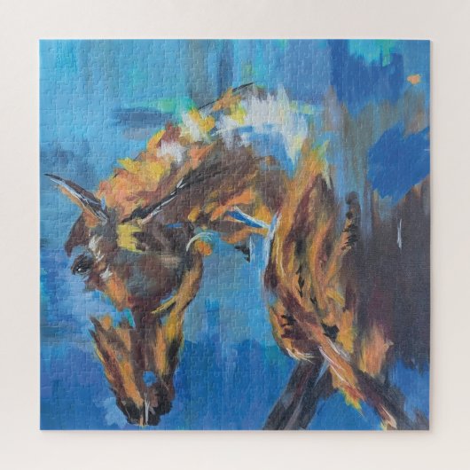 Blauw Abstract Paard Schilderij Legpuzzel (Verticaal)