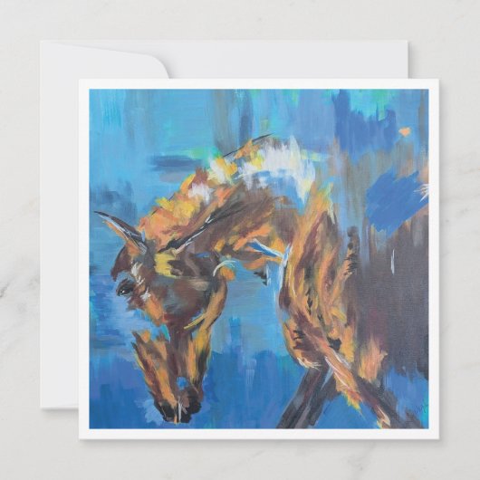 Blauw Abstract Paardenschilderij Feestdagenkaart (Voorkant)