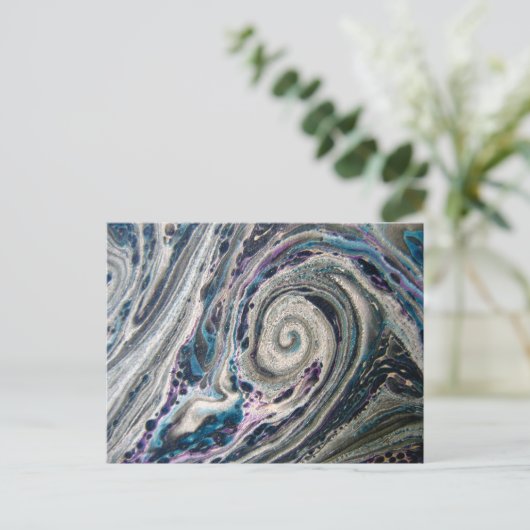 Blauw Abstract Paint Pour Briefkaart (Staand voorkant)