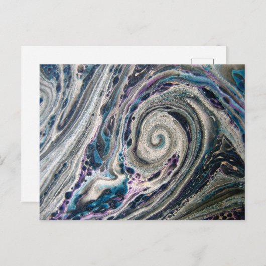 Blauw Abstract Paint Pour Briefkaart (Voorkant / Achterkant)