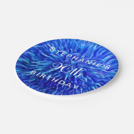 Blauw Abstract papieren Borden, 90ste verjaardagsf Papieren Bordje (Gekanteld)