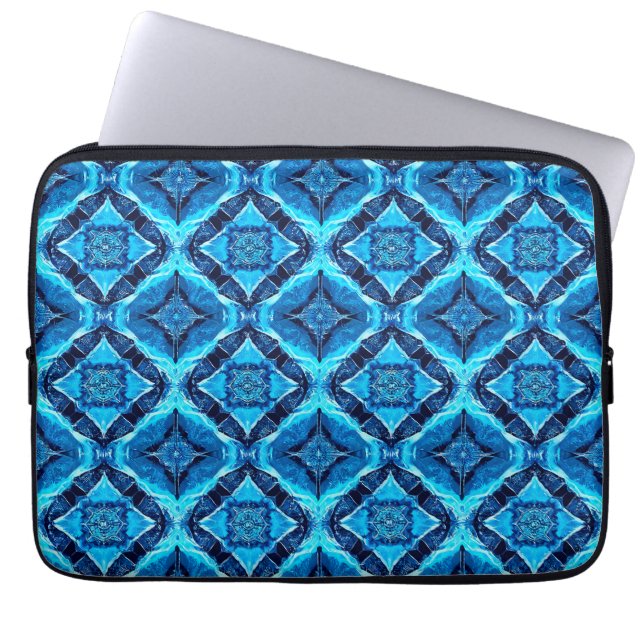 Blauw Abstract Patroon Laptop Sleeve (Voorkant)