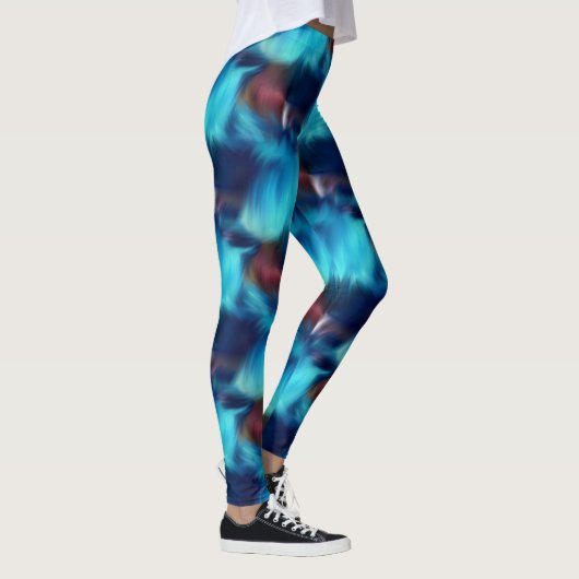 Blauw Abstract patroon penseelstreken Leggings (Rechts)