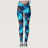 Blauw Abstract patroon penseelstreken Leggings (Voorkant)