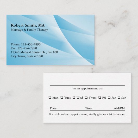 Blauw Abstract Patroon Therapeut Afspraak Visitekaartje (Voorkant / Achterkant)
