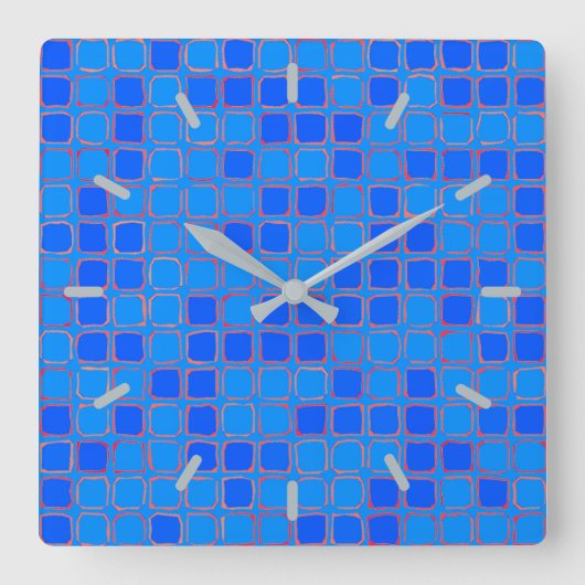 Blauw Abstract patroon Vierkante Klok (Voorkant)