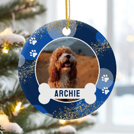 Blauw Abstract Paw Print Pet Photo Keramisch Ornament