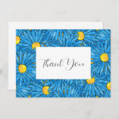 Blauw Abstract Pen & Waterverf Aster Pattern Bedankkaart (Voorkant / Achterkant)