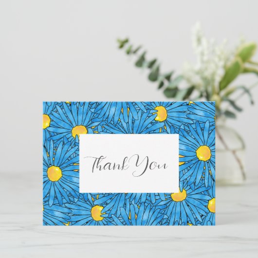 Blauw Abstract Pen & Waterverf Aster Pattern Bedankkaart (Staand voorkant)