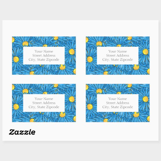 Blauw Abstract Pen & Waterverf Asters labels (Vel)