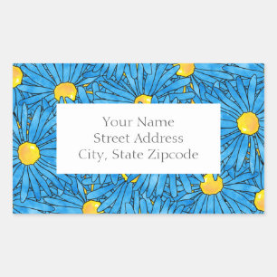 Blauw Abstract Pen & Waterverf Asters labels