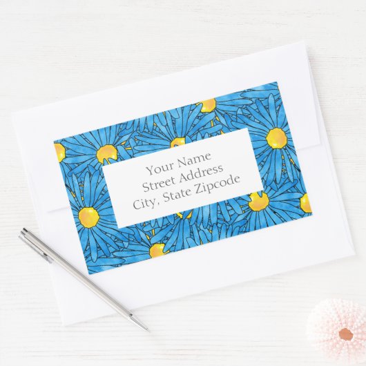 Blauw Abstract Pen & Waterverf Asters labels (Envelop)