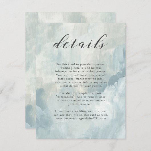 Blauw Abstract penseelstreken bruiloft details Informatiekaartje (Voorkant / Achterkant)