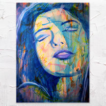 Blauw Abstract Realisme Vrouw Portret Art Print