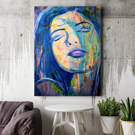 Blauw Abstract Realisme Vrouw Portret Art Print