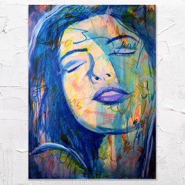 Blauw Abstract Realisme Vrouw Portret Art Print