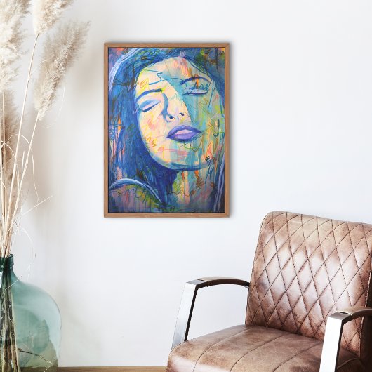 Blauw Abstract Realisme Vrouw Portret Art Print