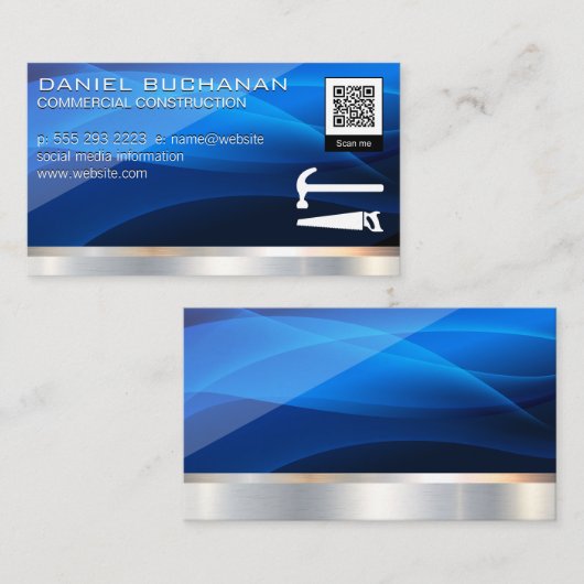 Blauw Abstract | Saw Hammer | QR-streepjescode Visitekaartje (Voorkant / Achterkant)