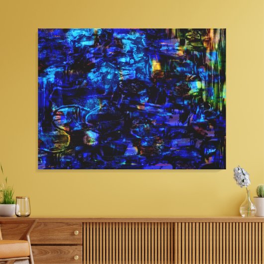 Blauw abstract schilderij canvas afdruk (Insitu (Woonkamer))