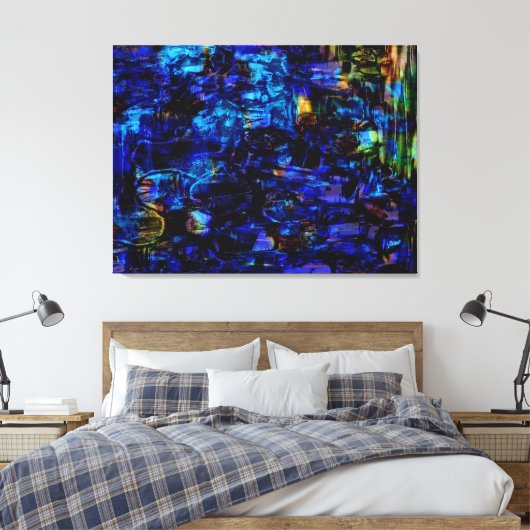 Blauw abstract schilderij canvas afdruk (Insitu (Slaapkamer))