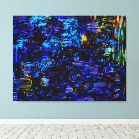Blauw abstract schilderij canvas afdruk (Insitu (Houten vloer))