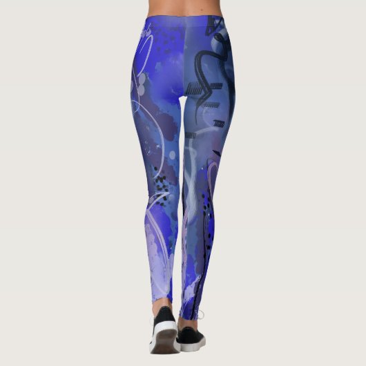 Blauw abstract schilderij leggings (Achterkant)