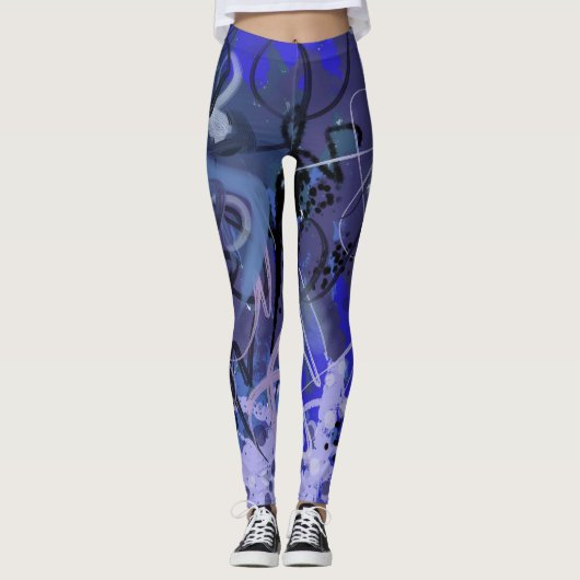 Blauw abstract schilderij leggings (Voorkant)