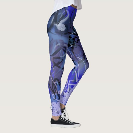Blauw abstract schilderij leggings (Rechts)