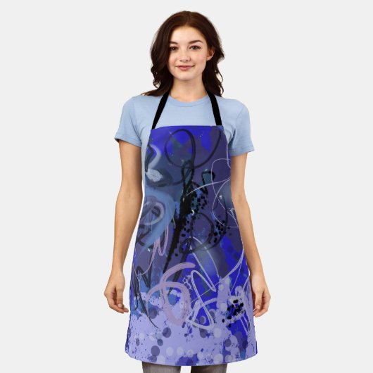 Blauw abstract schilderij schort (Gedragen)
