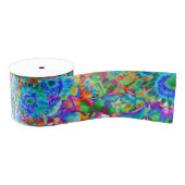 Blauw abstract schilderij van zonnebloempitten, wa grosgrain lint (Spoel)