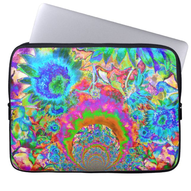 Blauw abstract schilderij van zonnebloempitten, wa laptop sleeve (Voorkant)