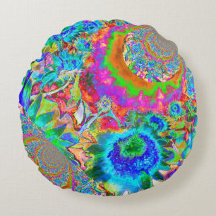 Blauw abstract schilderij van zonnebloempitten, wa rond kussen