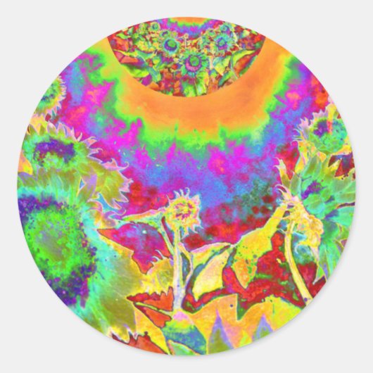 Blauw abstract schilderij van zonnebloempitten, wa ronde sticker (Voorkant)