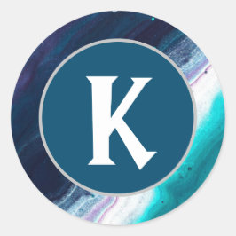 Blauw Abstract schildermonogram Ronde Sticker