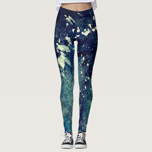Blauw Abstract schilderplaatje Leggings (Voorkant)