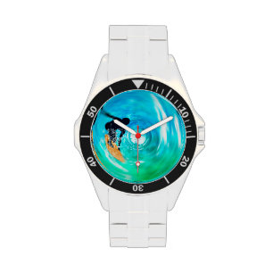 Blauw Abstract Surfer Silhouet Polshorloges Horloge