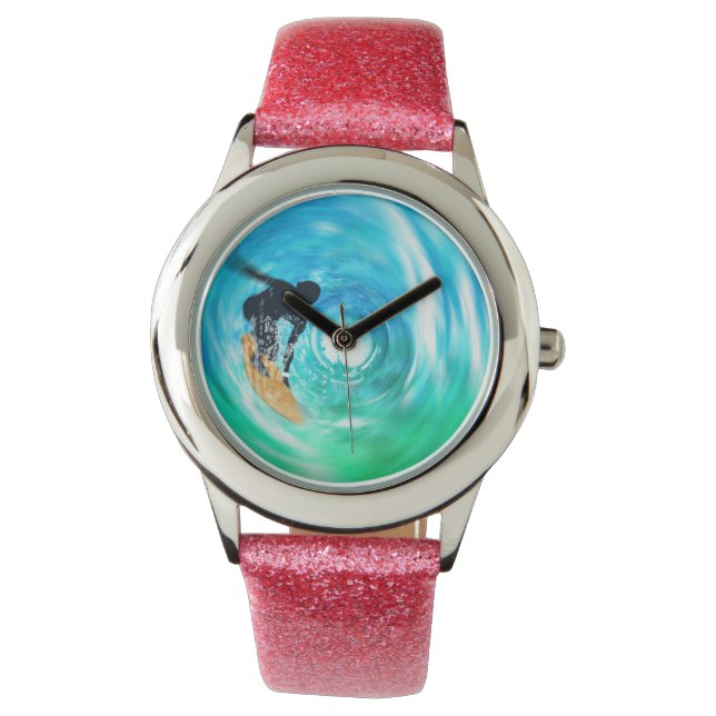 Blauw Abstract Surfer Silhouet Polshorloges Horloge (Voorkant)