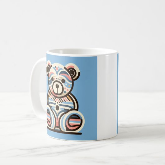 Blauw abstract teddybear koffiethee mok cup cadeau (Voorkant links)