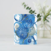 Blauw Abstract Waterverf Doodle Briefkaart (Staand voorkant)