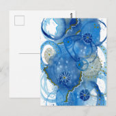 Blauw Abstract Waterverf Doodle Briefkaart (Voorkant / Achterkant)